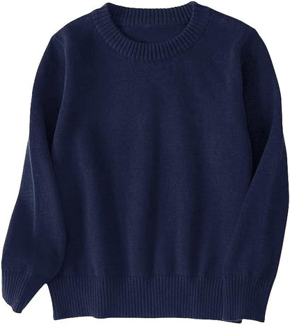Boys and Girls' Uniform Cotton Crew-Neck Sweaters Long Sleeve Pullover Knit Sweater