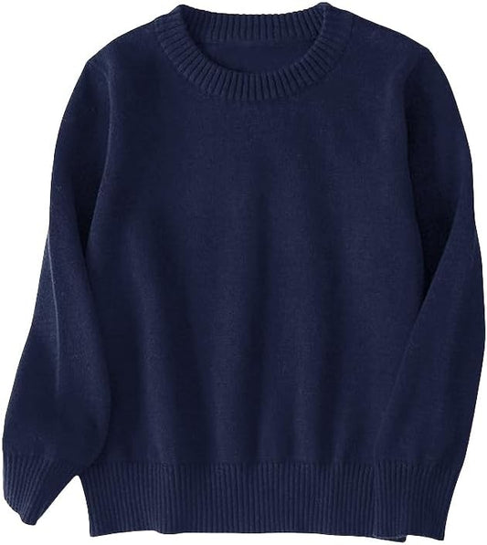 Boys and Girls' Uniform Cotton Crew-Neck Sweaters Long Sleeve Pullover Knit Sweater