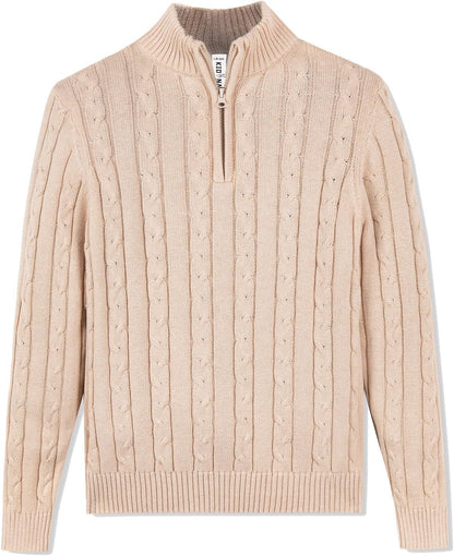 Kid Nation Boys Sweater 100% Cotton Quarter Zip Sweater Kids Cable Knit Casual Pullover (Previously Amazon Essentials)