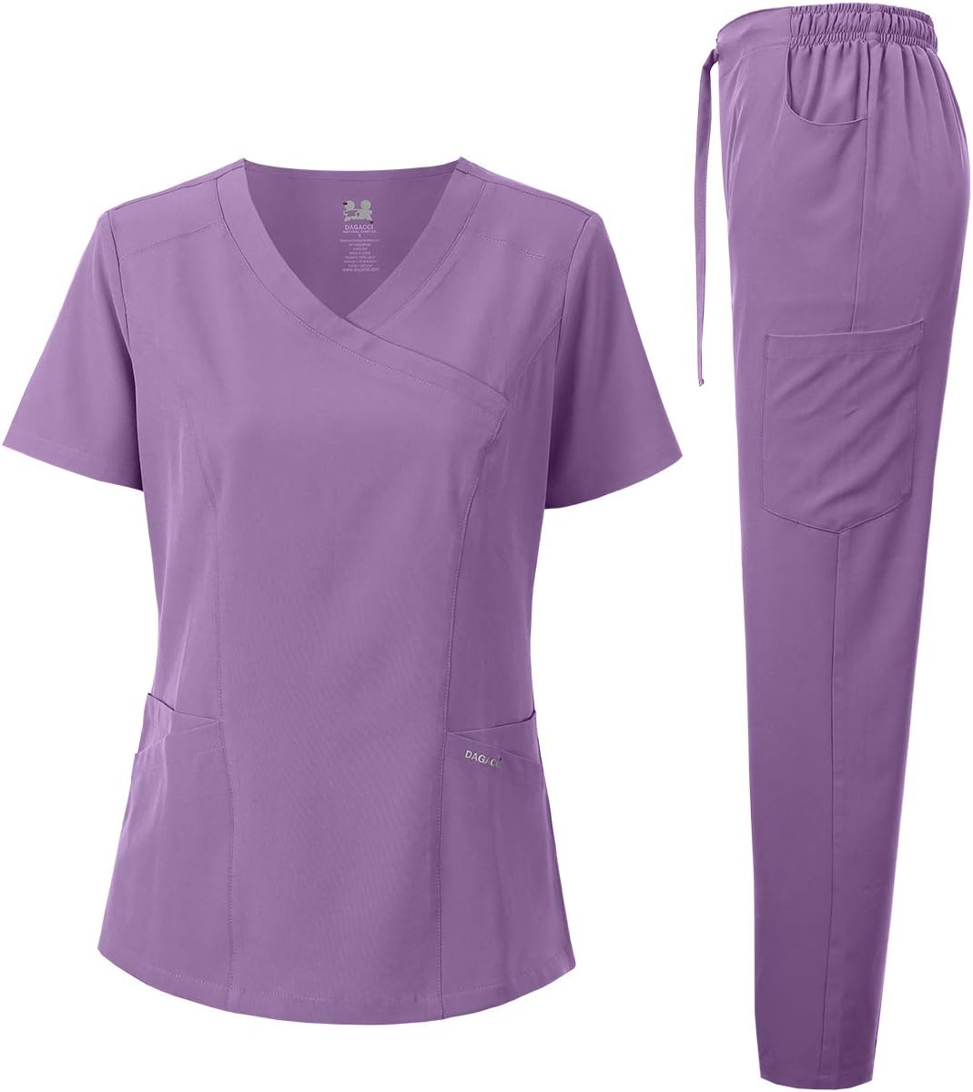 Medical Uniform Women's Scrub Set 4-Way Stretch Y-Neck Stitch Tape Top and Pants