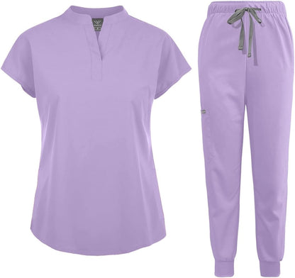 Scrubs Set for Women Nurse Uniform Jogger Suit Stretch Top & Pants with Multi Pocket for Nurse Esthetician Workwear