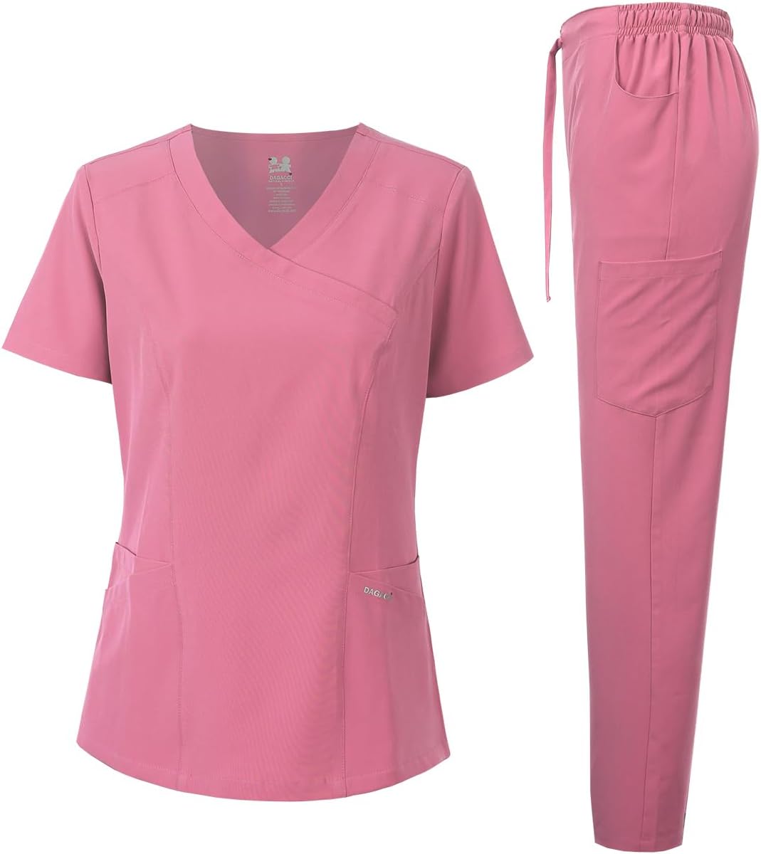 Medical Uniform Women's Scrub Set 4-Way Stretch Y-Neck Stitch Tape Top and Pants