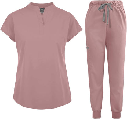 Scrubs Set for Women Nurse Uniform Jogger Suit Stretch Top & Pants with Multi Pocket for Nurse Esthetician Workwear