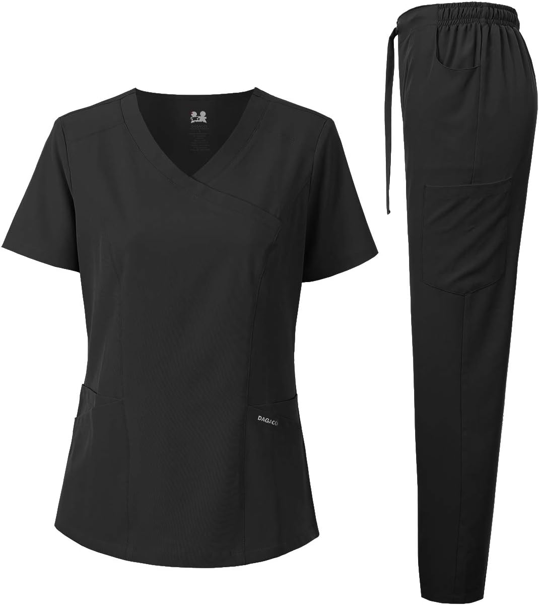 Medical Uniform Women's Scrub Set 4-Way Stretch Y-Neck Stitch Tape Top and Pants