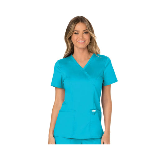 Scrubs for Women Mock Wrap Top with 3 Pocket, Back Princess Seams WW610